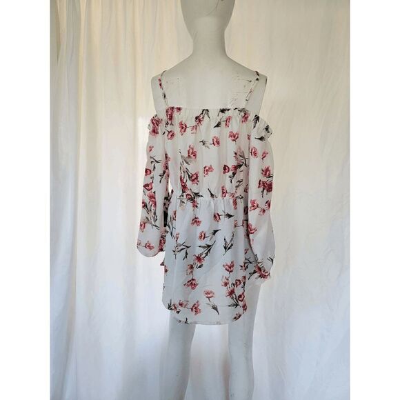 Blush womens white floral cold shoulder tunic blouse size L - Picture 6 of 7